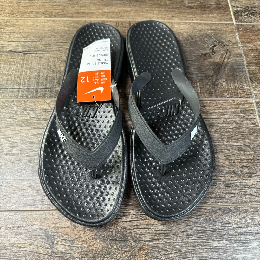 Nike Womens Size 12 Solay Black Comfort Thong Flip Flop Sandals 882699 002 NWT